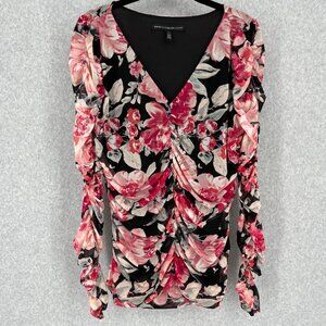 90’s chic vintage WHBM Floral Ruched Top - Black and Pink and Re, pristine ❤️👌